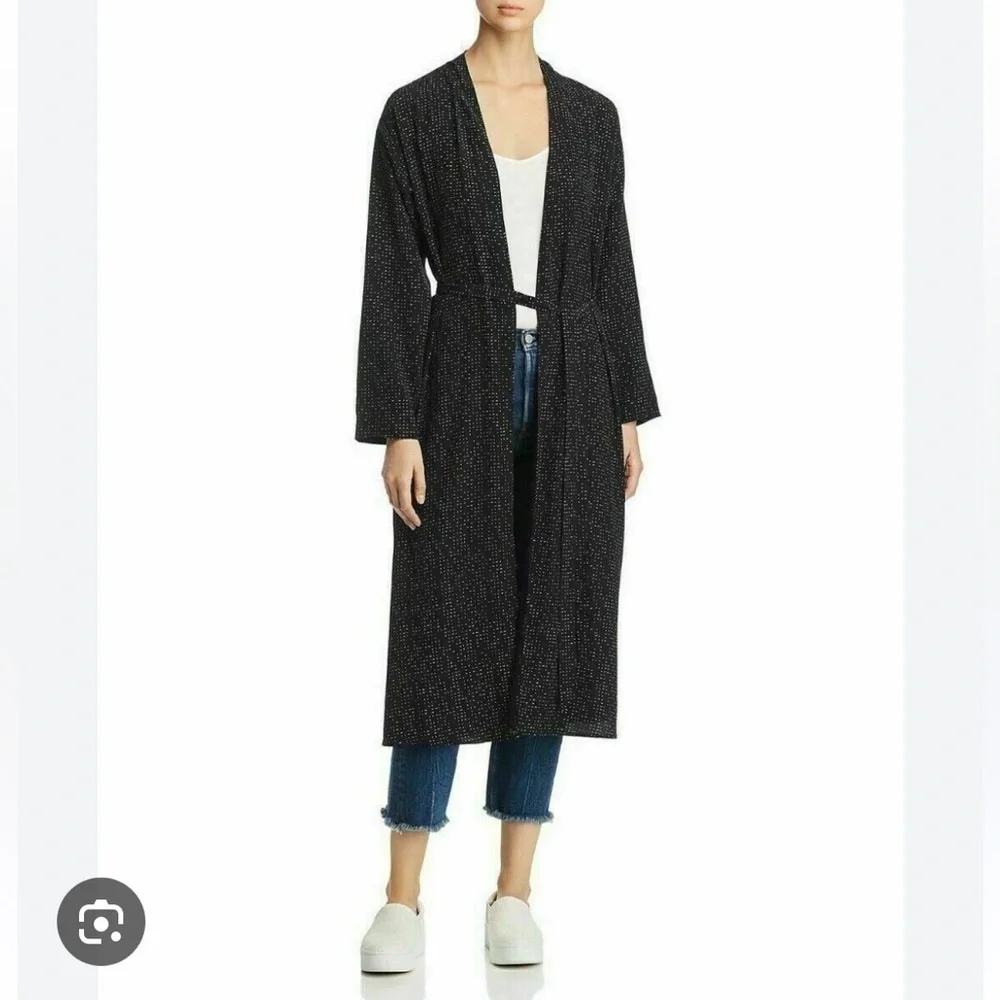 Eileen Fisher Black and White Speck Morse Code Duster Wrap Kimono Cardigan